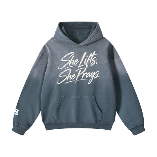 She Lifts. She Prays. — Heavyweight Sunfade Oversized Hoodie